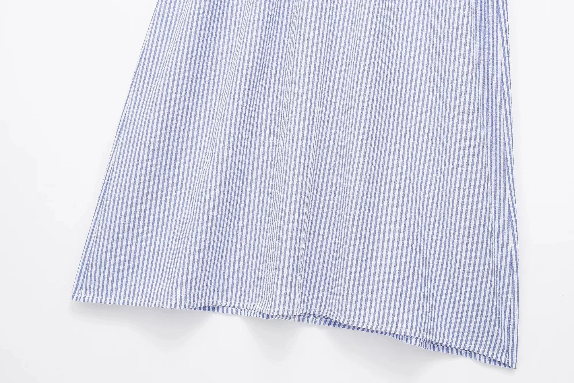 Blue Striped Shirt Dress With Belt Long Sleeve Midi