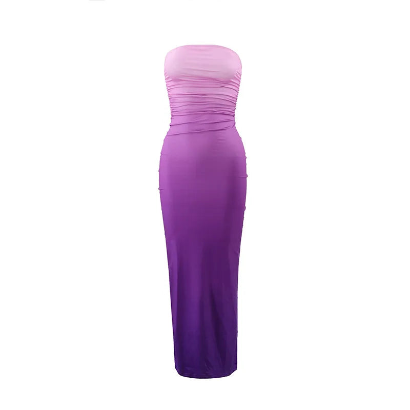 Gradient Strapless Backless Maxi Dress For Women Sexy