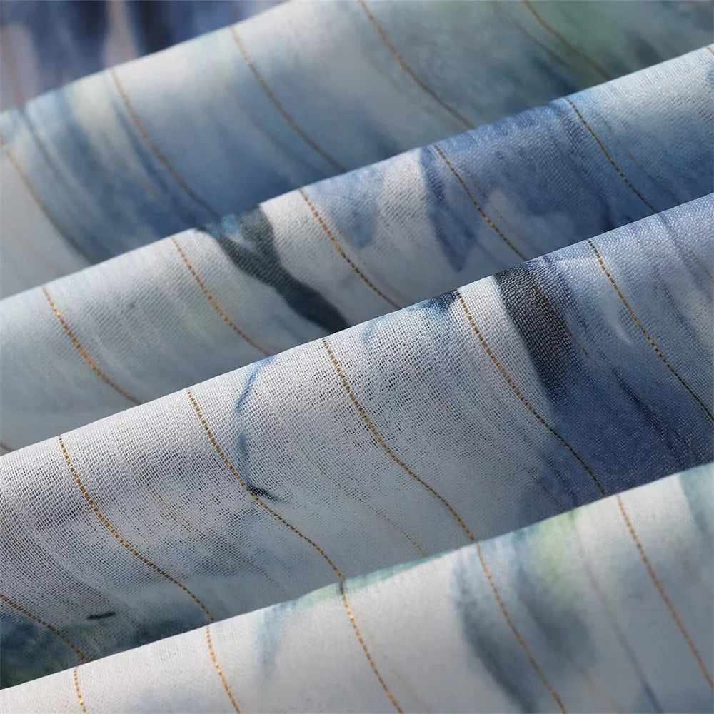 V Neck Printed Dress With Metal Line Open Waist Silhouette