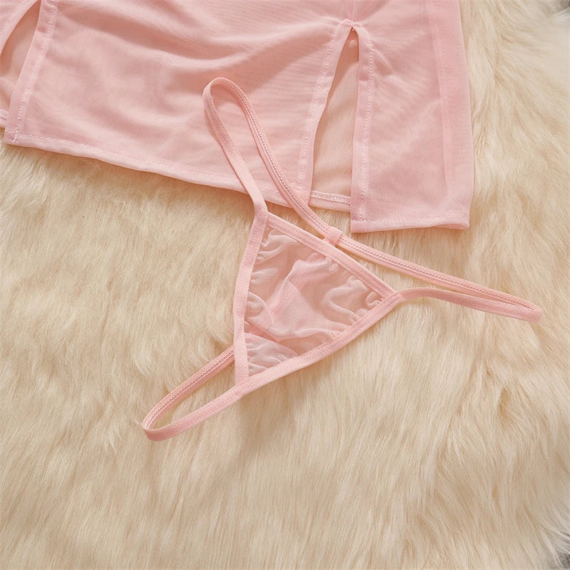 Kawaii Sheer Lace Patchwork Dress With Slit Party Wear