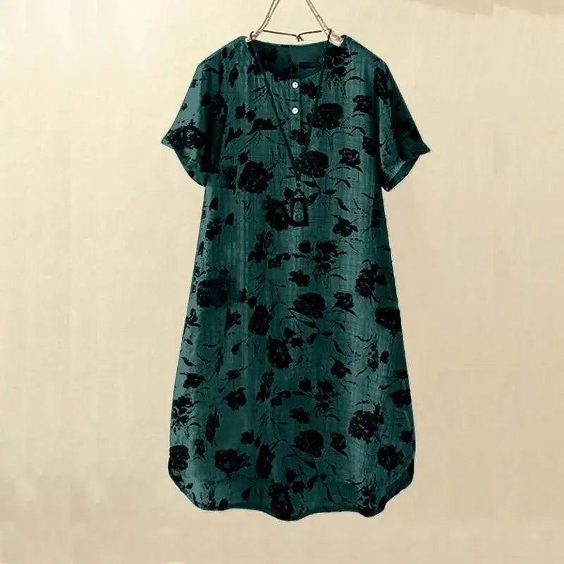Boho Floral Pocket Sundress With Short Sleeves Casual