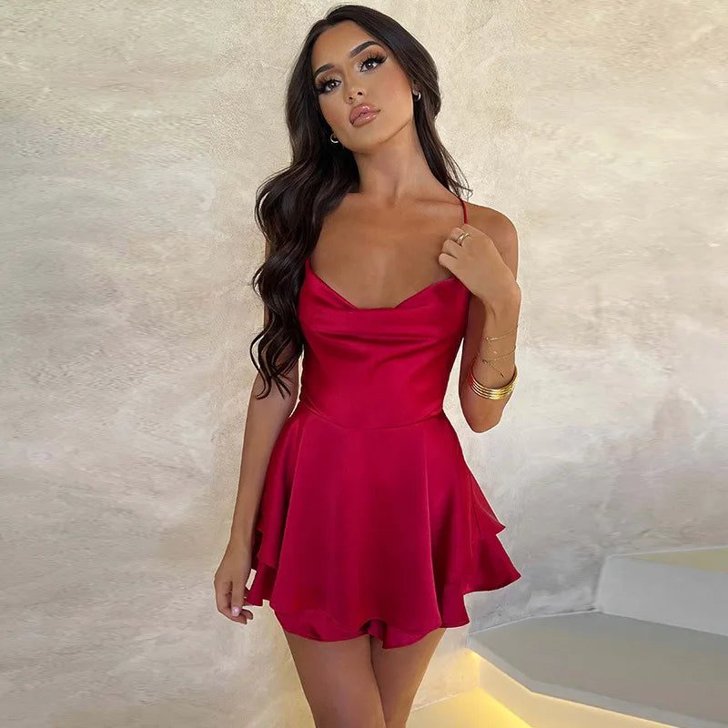 Satin Open Back Dress For Women Summer Sexy Fashion