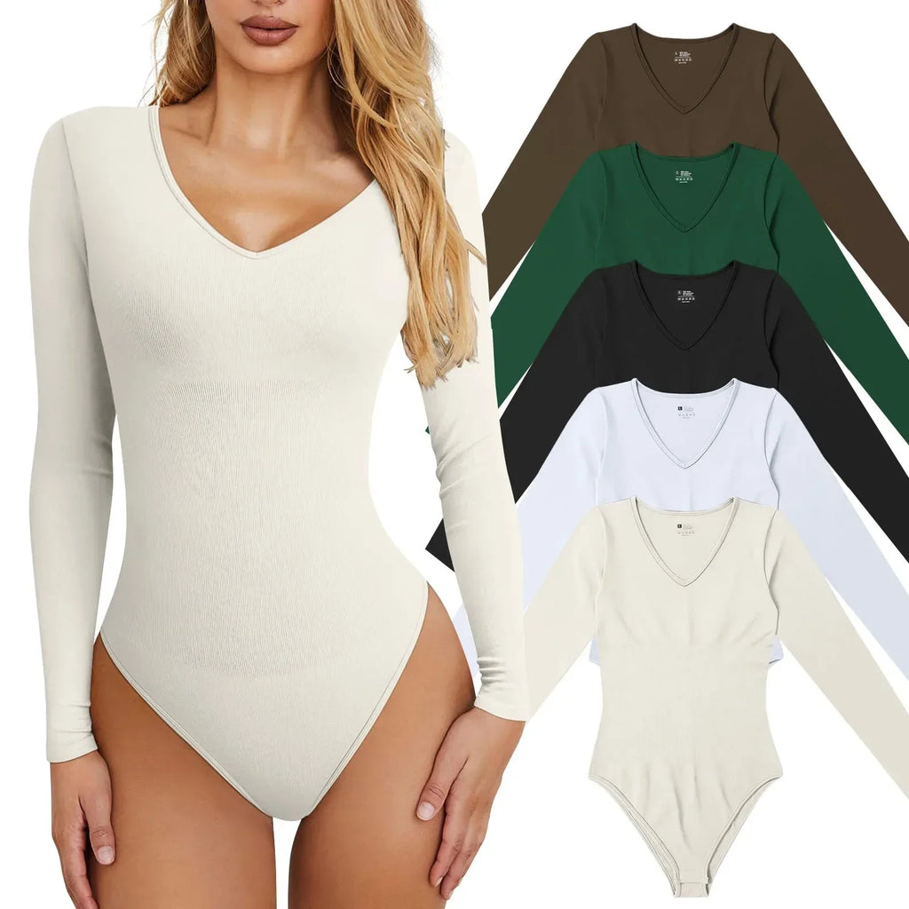 Women's Sexy Knitted Slim Fit Crew Neck Long Sleeve Jumpsuit Bodysuit with Leggings Soft Stretchy Lightweight Underwear Top for Casual and Party Wear