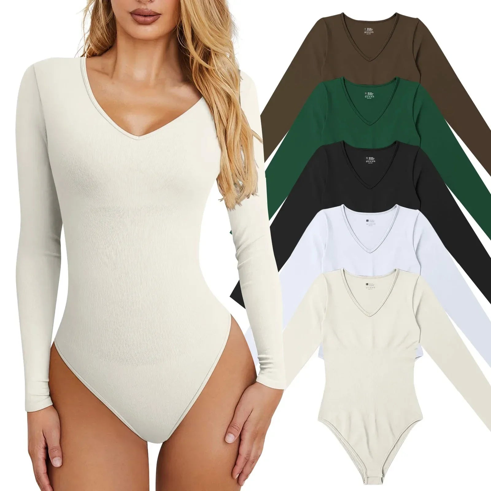 Women's Sexy Knitted Slim Fit Crew Neck Long Sleeve Jumpsuit Bodysuit with Leggings Soft Stretchy Lightweight Underwear Top for Casual and Party Wear