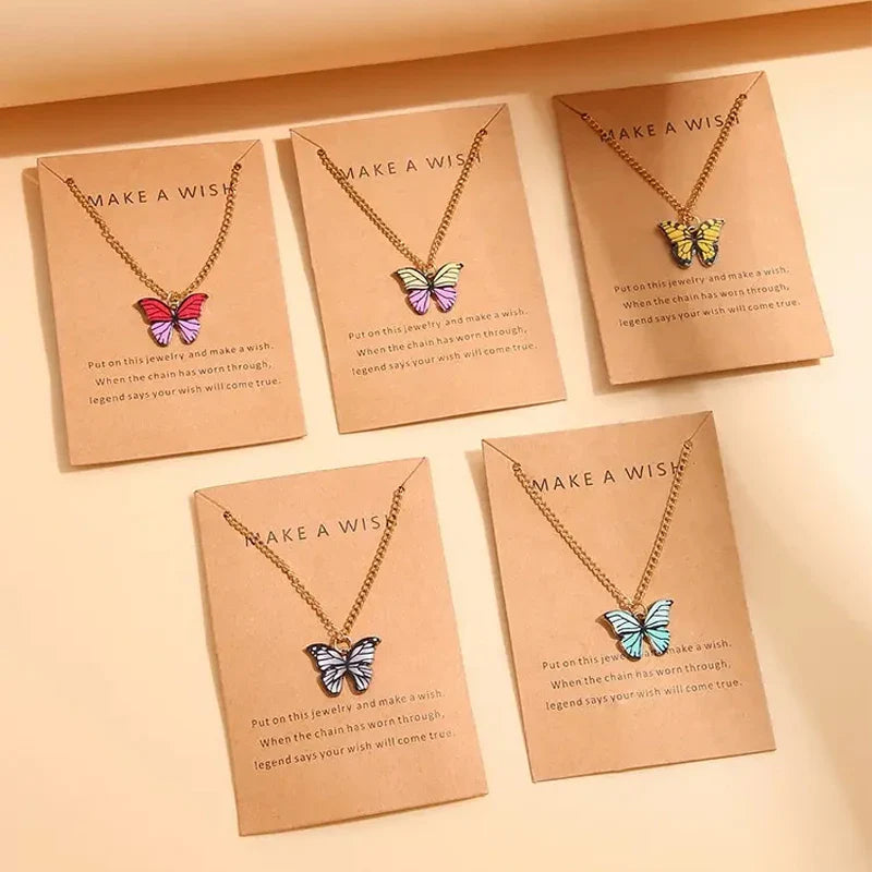 5 Piece Boho Colorful Butterfly Necklace Set for Women Cute Pendant Jewelry Gift