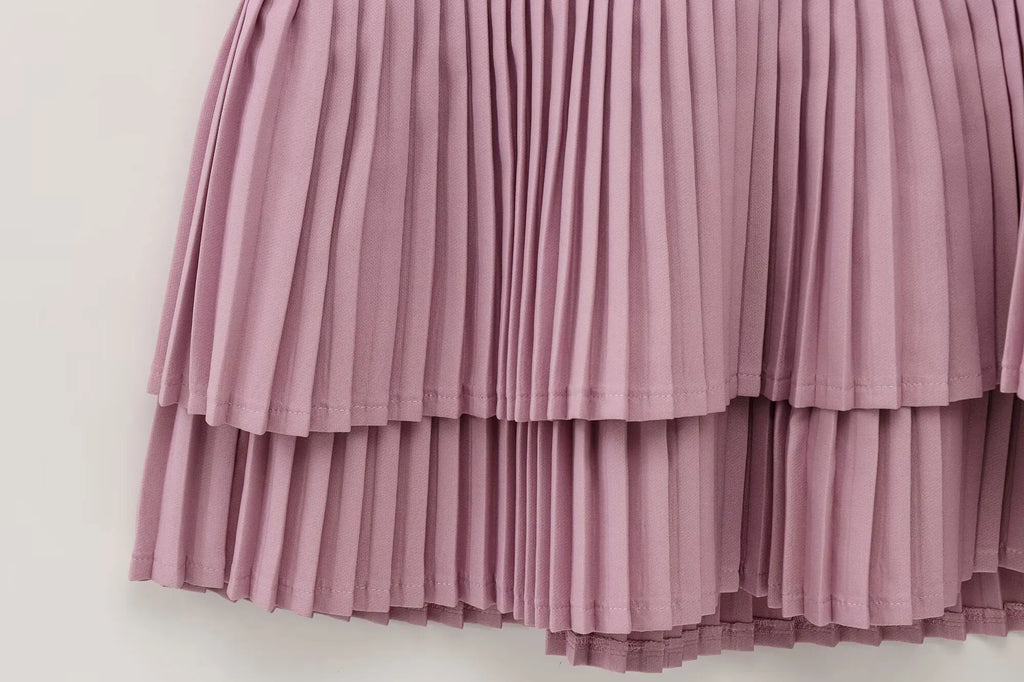 Elegant Womens Sleeveless Solid Mini Dress With Pleated Hem