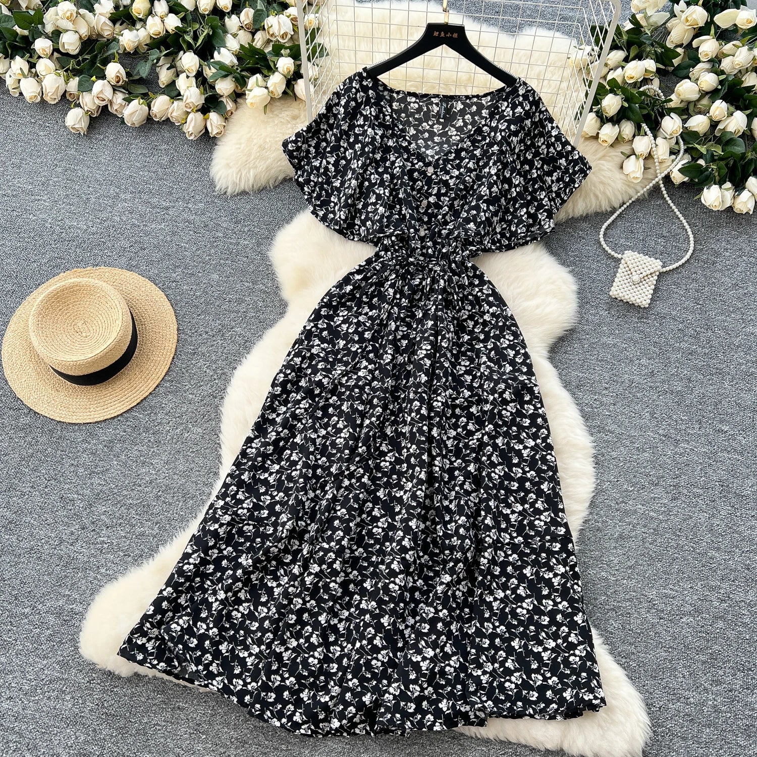 Floral Print Sundress V Neck A Line For Summer Party