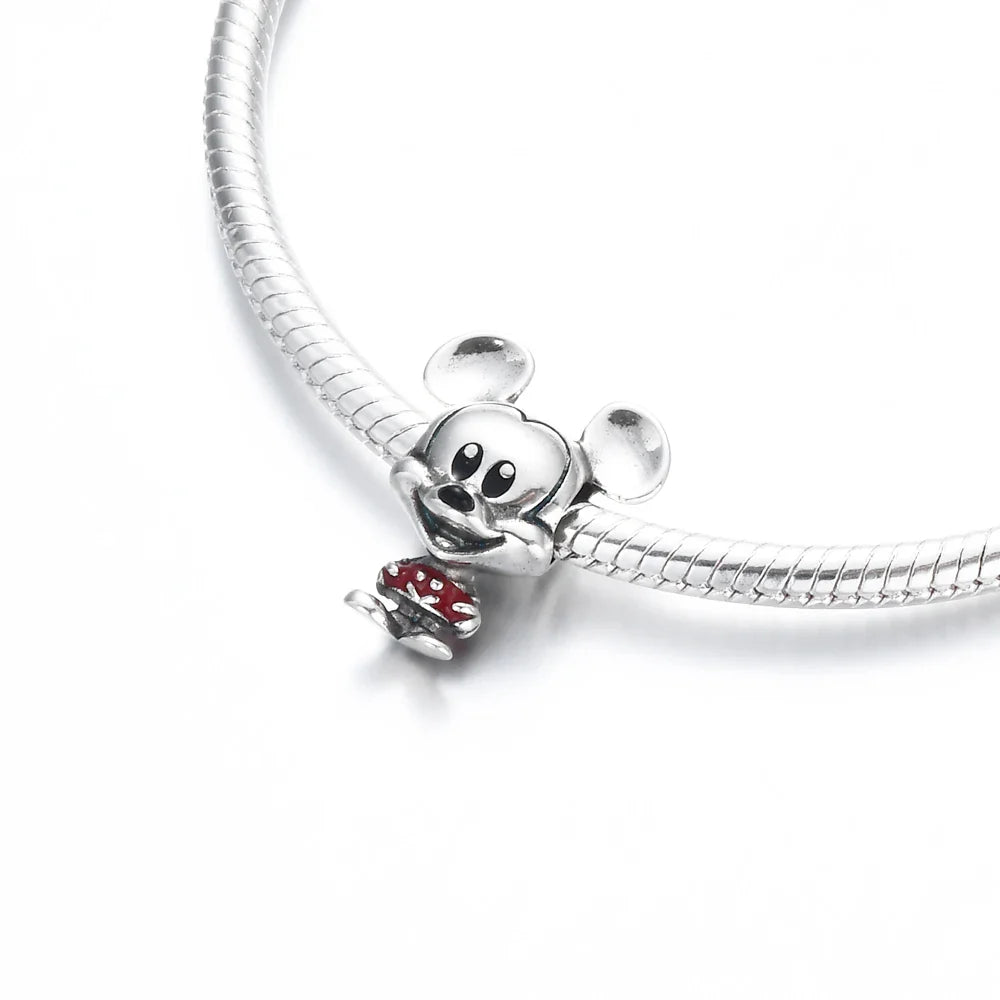 Disney 925 Sterling Silver DIY Charm Compatible With 3mm Bracelets Featuring Mickey Mouse Ferris Wheel And Suitcase Designs