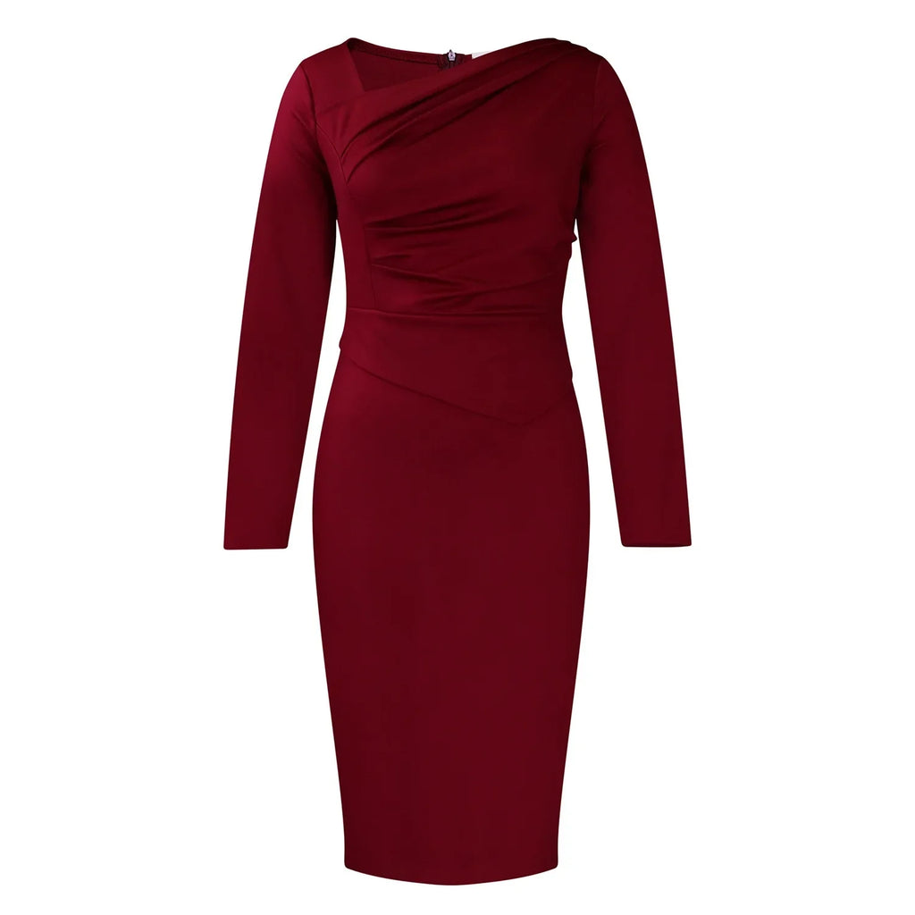 Professional Midi Office Dress for Women with Long Sleeves