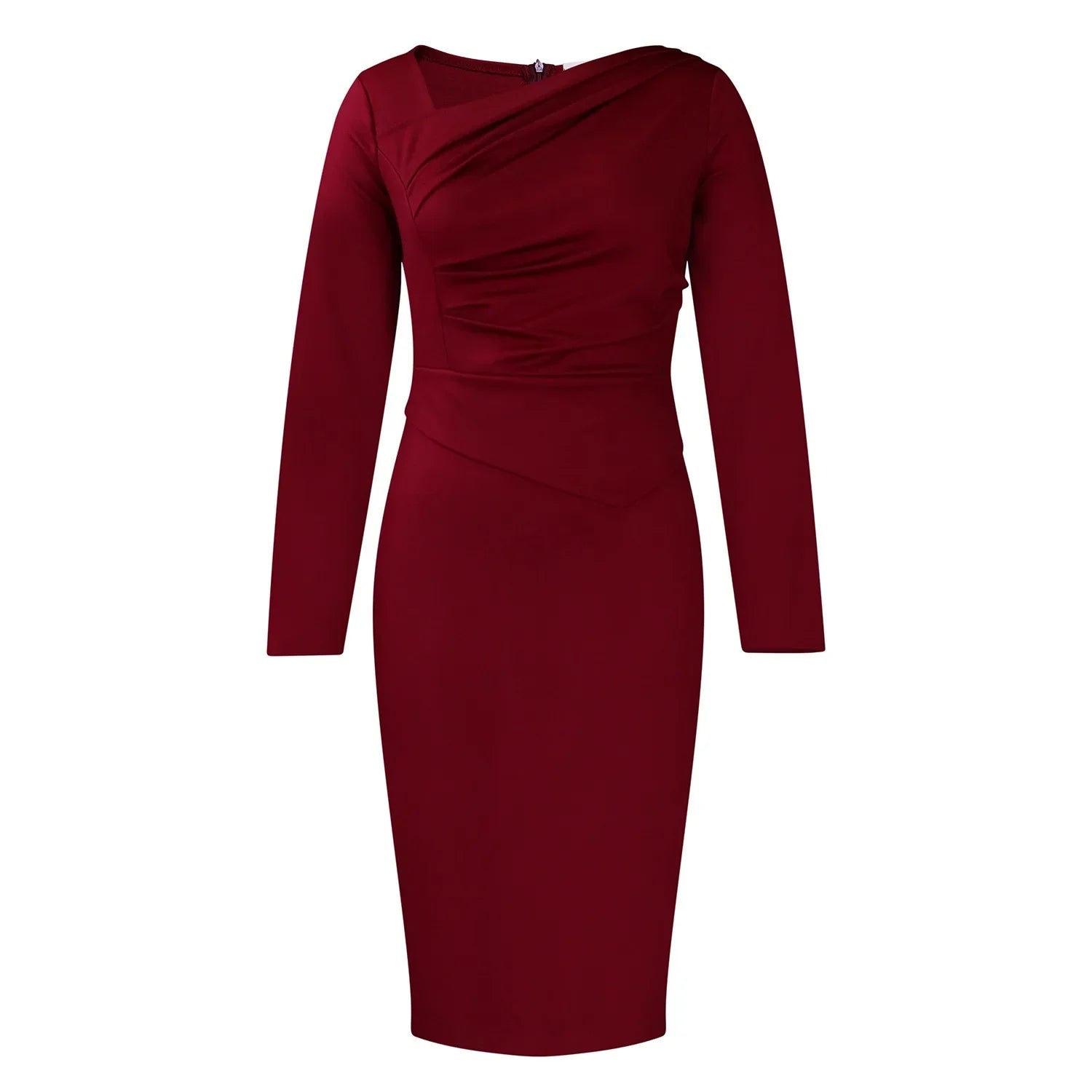 Professional Midi Office Dress for Women with Long Sleeves