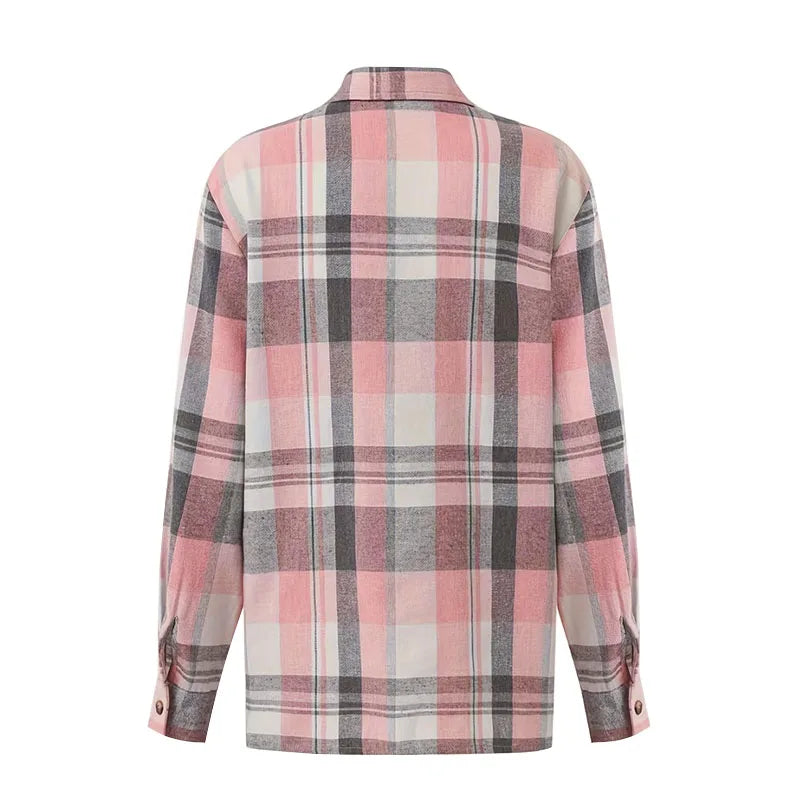 Loose Fit Plaid Shirt for Women Long Sleeve Casual Comfortable Autumn Winter Top