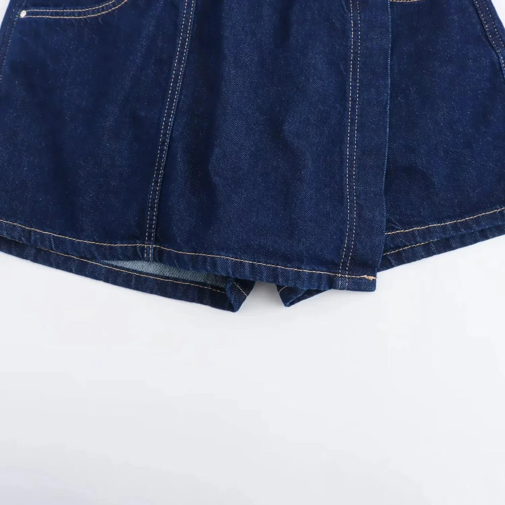 Asymmetric High Waist Denim Mini Skirt and Cropped Short Sleeve Top Two Piece Set for Women Streetwear