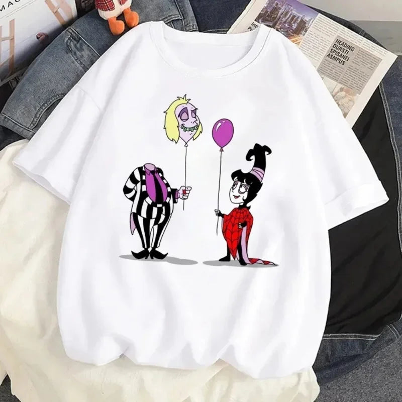 Women Cartoon Beet Juice Graphic T-Shirt Aesthetic Classic Horror Movie Retro Design