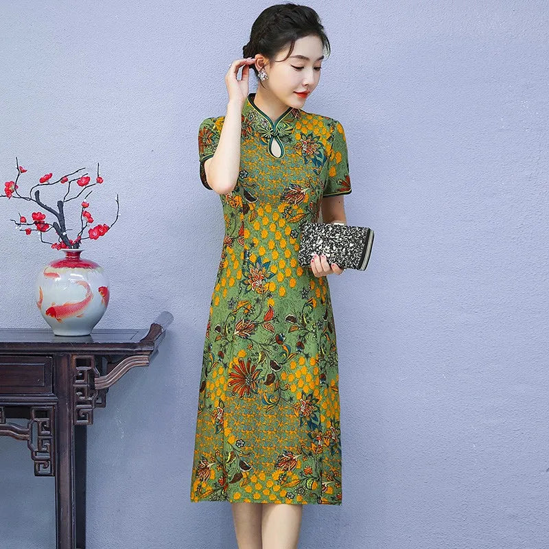 Floral A-Line Summer Dress For Women Short Sleeve Elegant