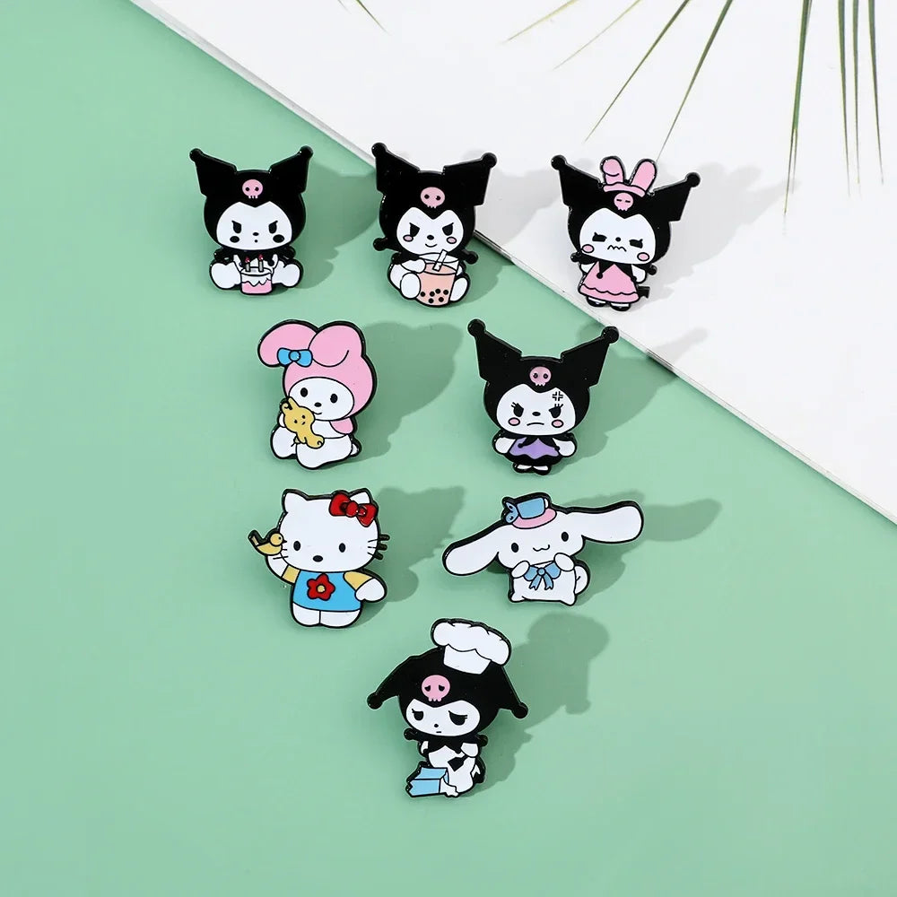 8 Pcs Hello Kitty Animal Brooch Set Cute Princess Kulomi Melody Lapel Pins Fashion Metal Badges for Backpack and Clothing Jewelry