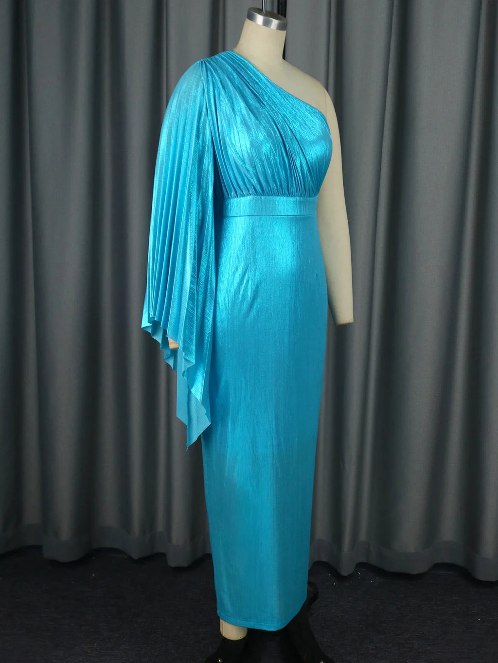 One Shoulder Pleated Evening Dress High Waist Elegant Gown