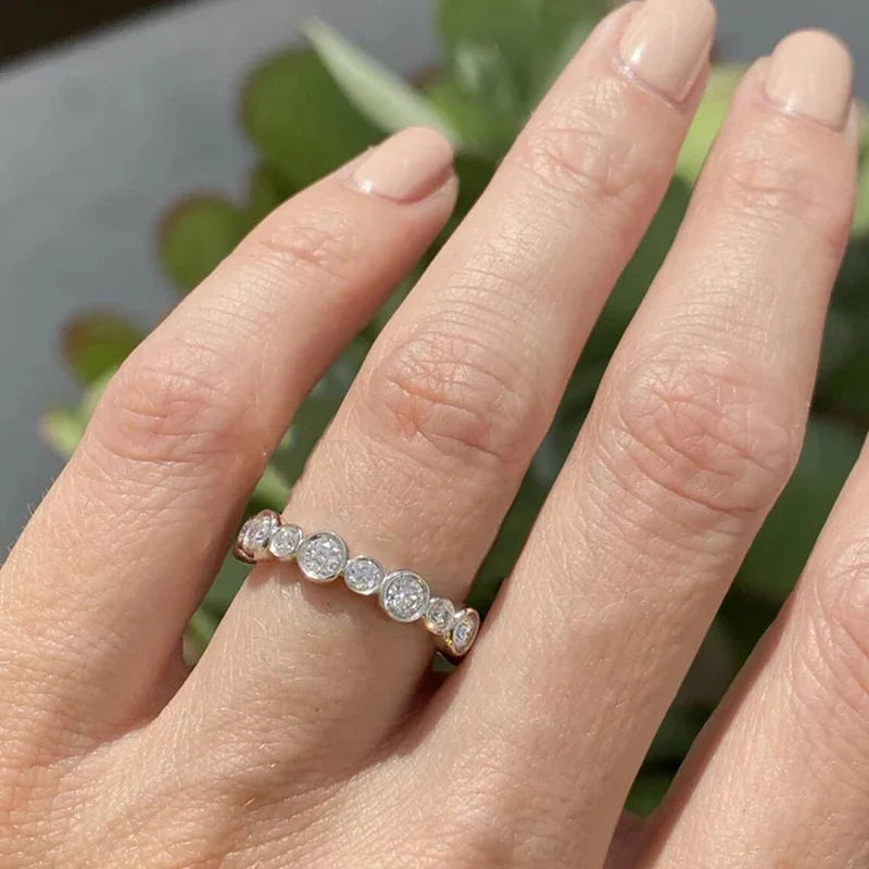 Trendy Round Cubic Zirconia Ring for Women in Silver and Gold Color Luxury Jewelry Accessory