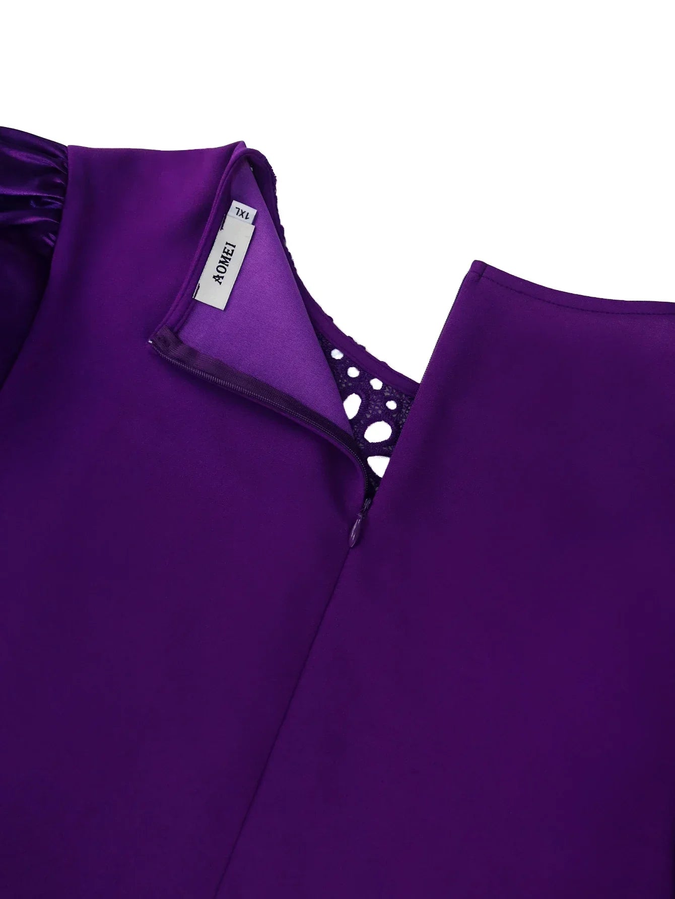 Modest Church Dress With Puff Sleeves Lace Patchwork