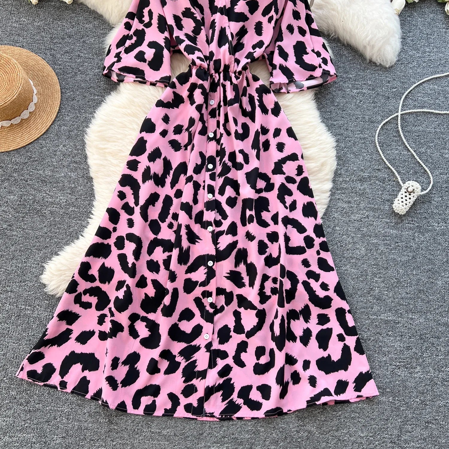 Ruched V Neck Office Dress Long Sleeve For Women Red