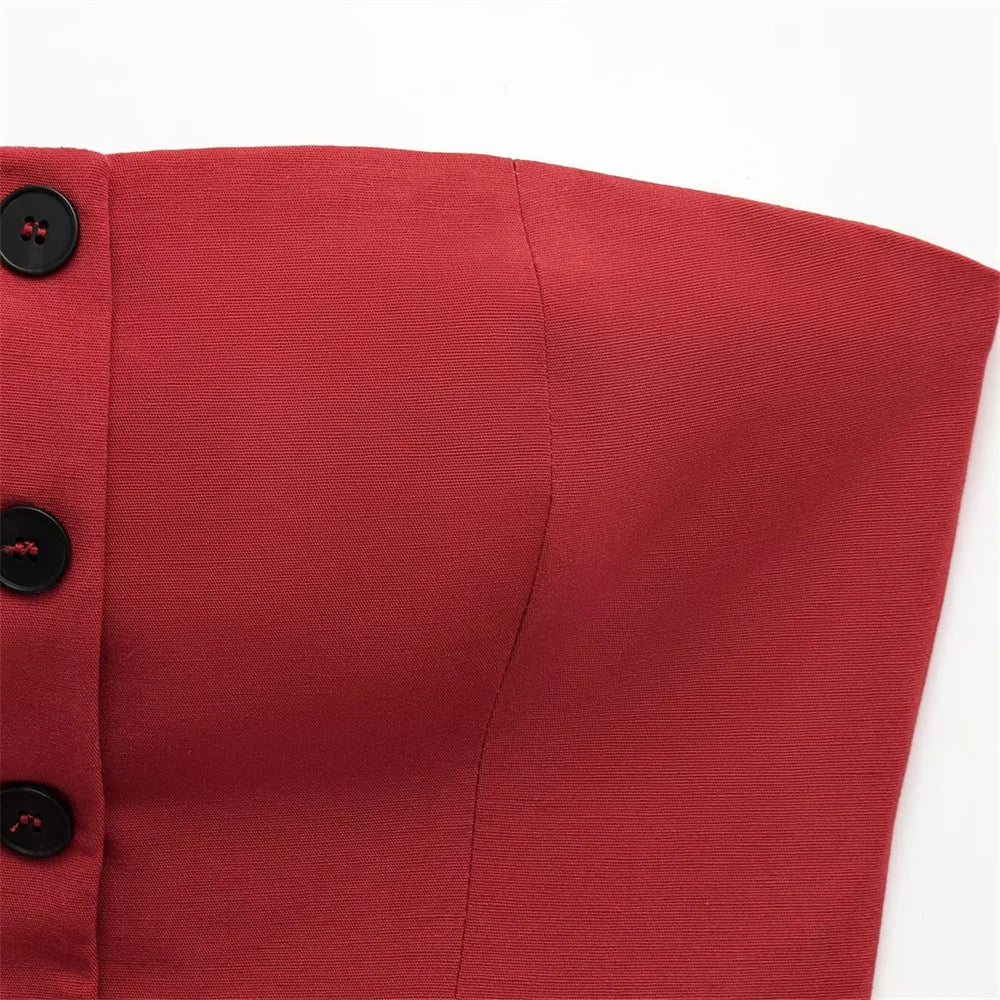 Women's Buttoned Top and Double Pleated Pants Set for Casual Spring and Summer Fashion