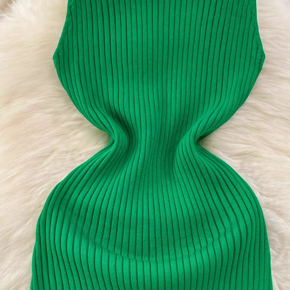 Knitted Mini Dress Women Summer Bodycon Ruffled Elegant