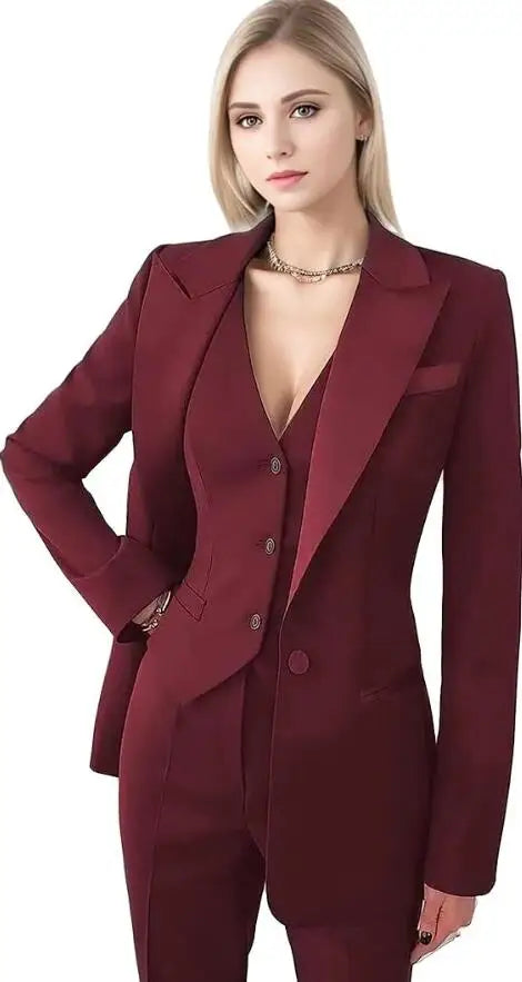 Black Women's 3 Piece Suit Set Blazer Vest Pants for Office