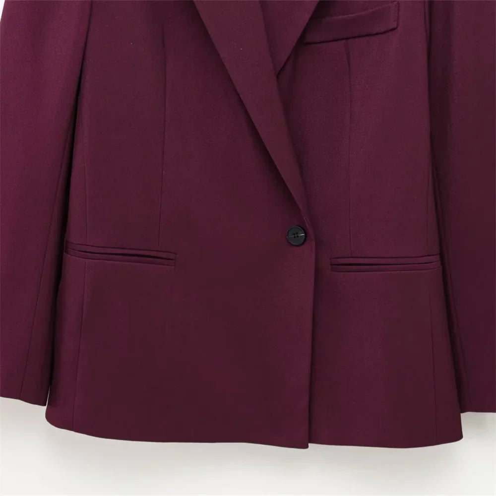 Women's Double Breasted Suit Jacket High Waist Pants Set