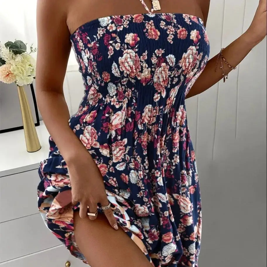 Floral Print Halter Neck Dress for Summer Vacation Style
