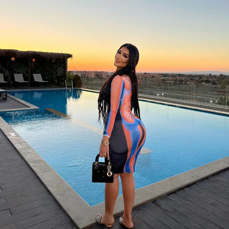 Off Shoulder Hollow Out Party Dress Sheath Multicolor