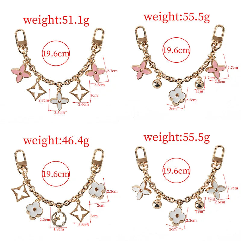 Trendy Black and White Four Leaf Flower Pendant Chain for Phone Decoration and Jewelry Bag Accessory