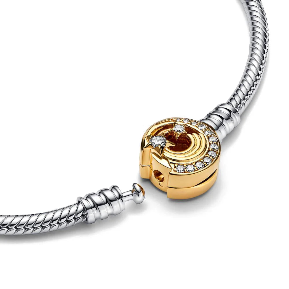 Heart-Shaped Buckle Crown Moon Stars Bracelet with Bead Pendant for DIY Women Jewelry