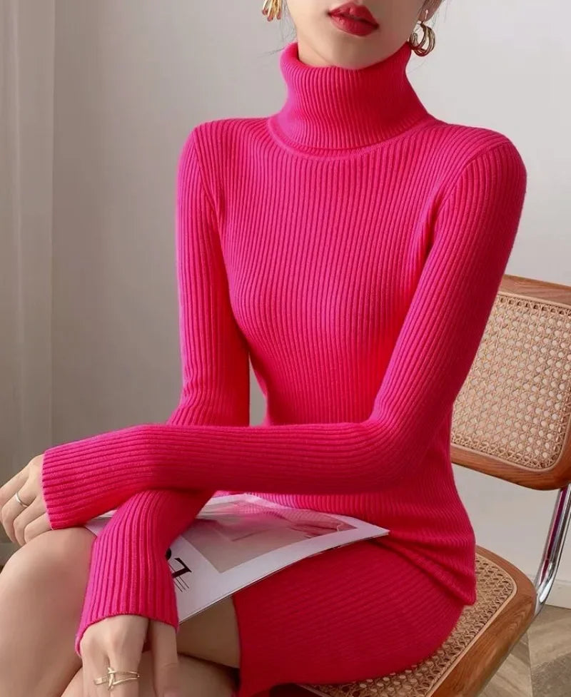 Korean Turtleneck Sweater Dress Bodycon Knit For Office
