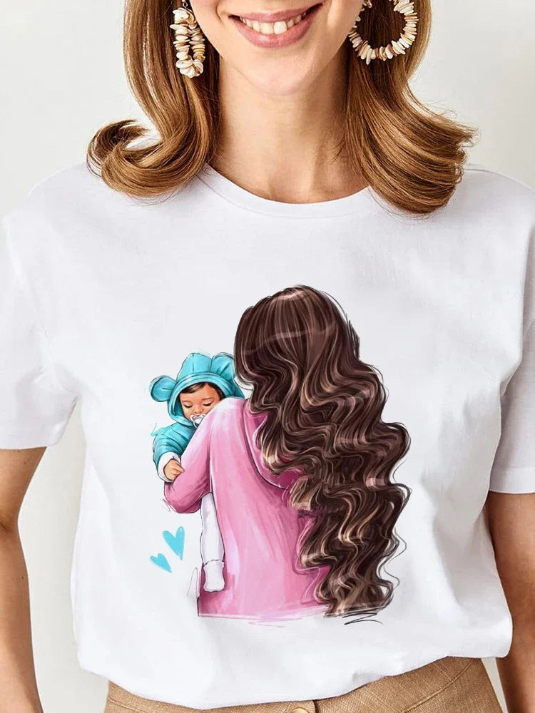 Women Cartoon Super Mom Life Graphic T-Shirt Summer Print Tee for Moms