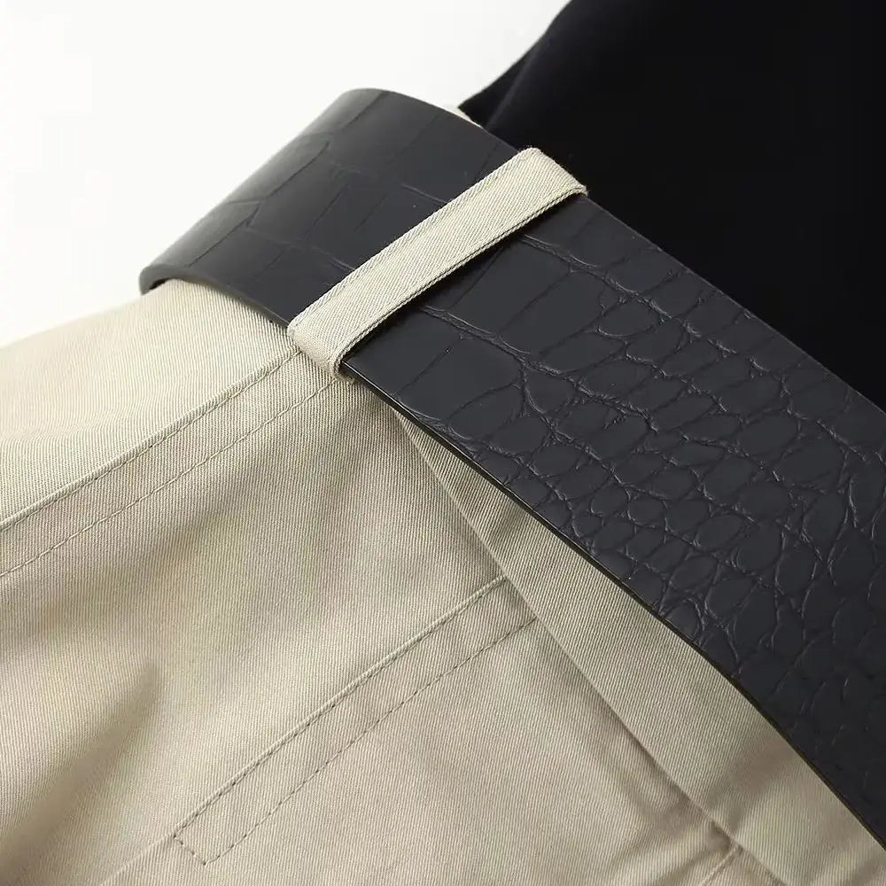 High Waist Pleated Dress With Belt Round Neck Sleeveless