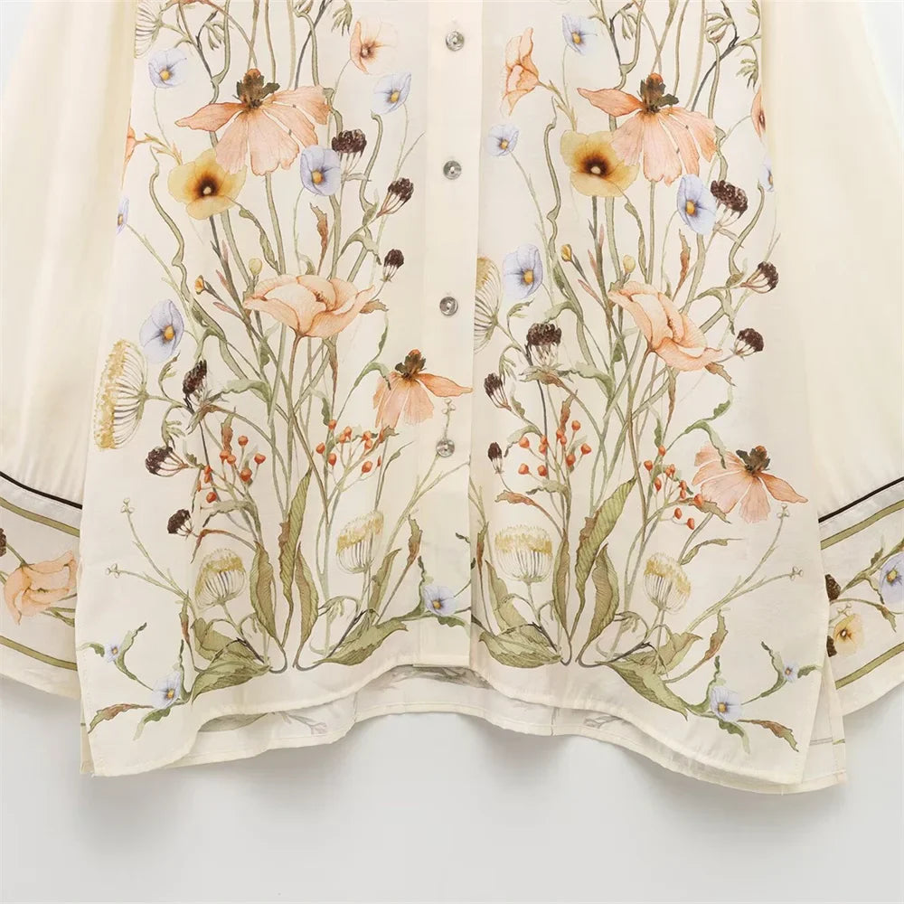 Floral Pattern Women's Shirt and Long Pants Set for Spring Fashion