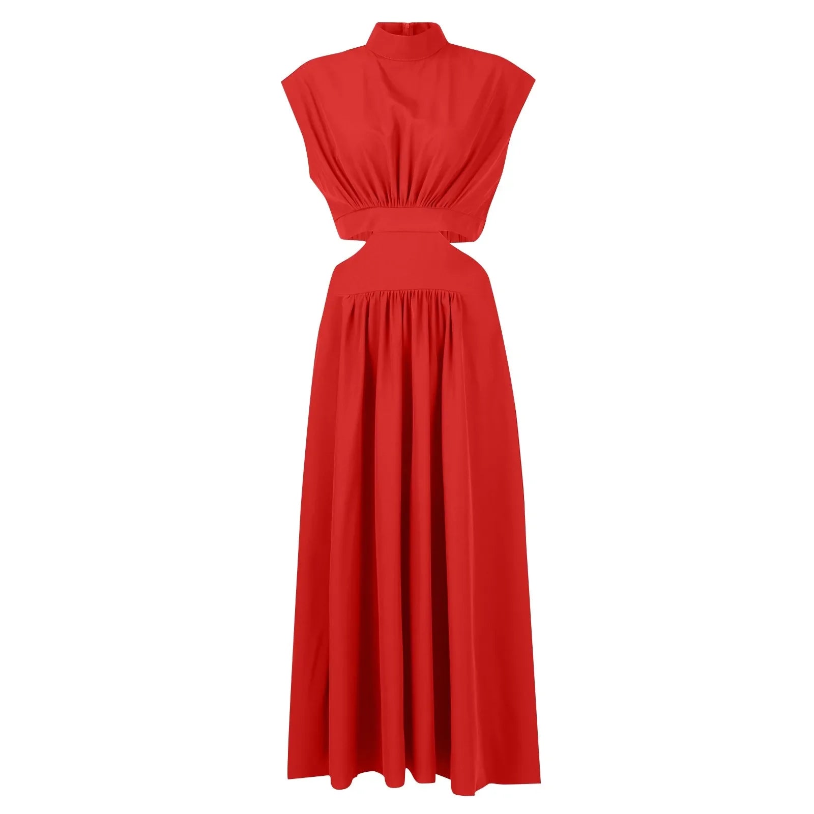 Solid Color High Waist Maxi Dress Sleeveless With Pockets