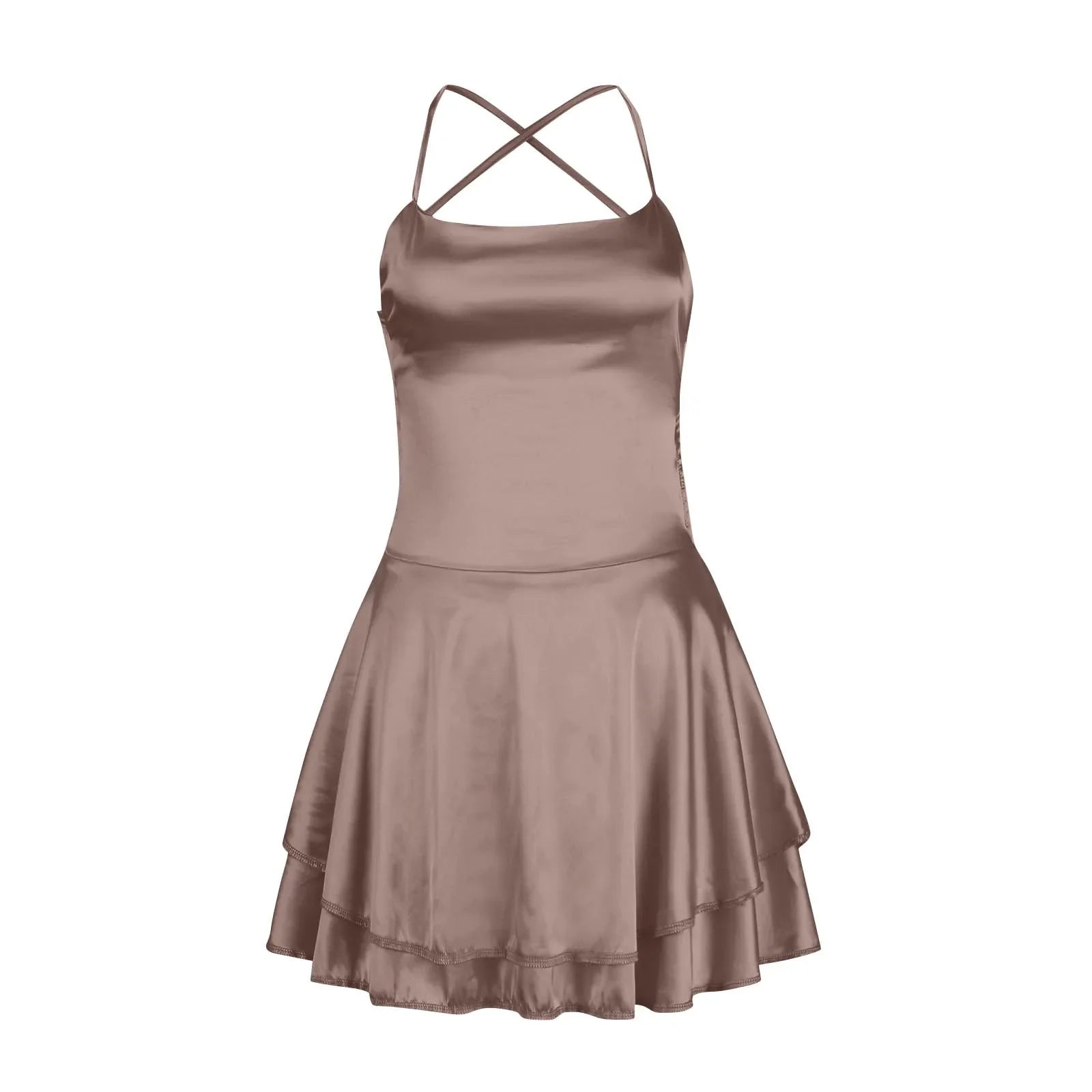 Backless Satin Party Dress With Cowl Neck Spaghetti Straps