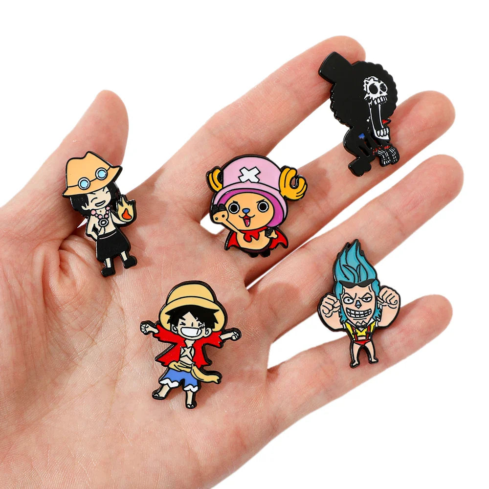 5 Pcs Cartoon Monkey Enamel Pin Set Featuring Luffy and Tony Chopper Brooches for Backpack Accessories