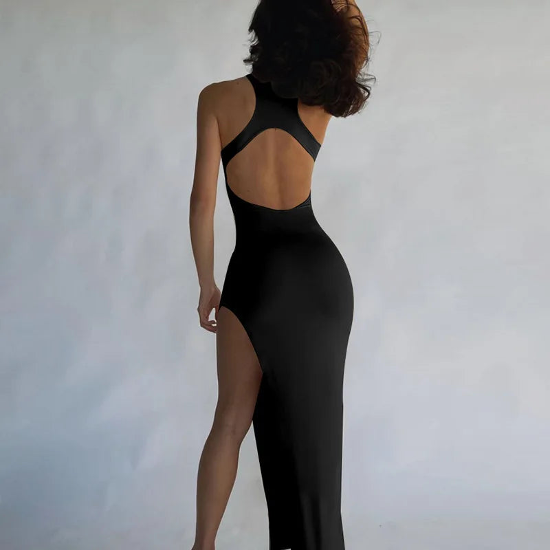 Y2K Backless Party Dress Women Wrap Bodycon Slit Evening