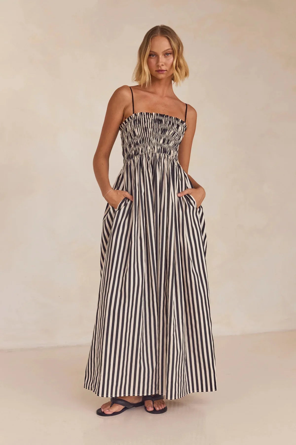 Boho Spaghetti Strap Maxi Dress With Stripe Pattern