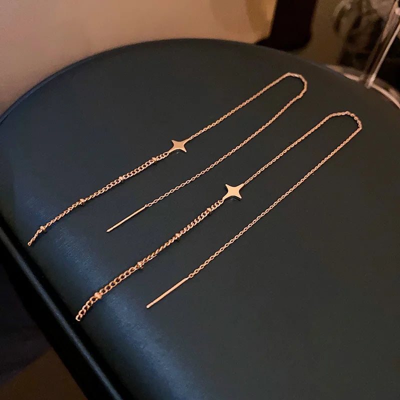 Geometric Square Drop Earrings for Women with Long Tassel Design Ideal for Parties and Special Occasions