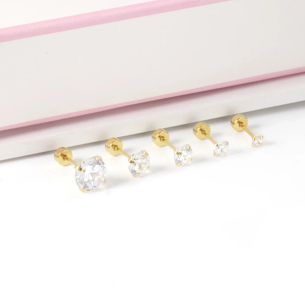 Stainless Steel Crystal Stud Earrings for Men and Women with 4 Prong Round Clear Cubic Zirconia