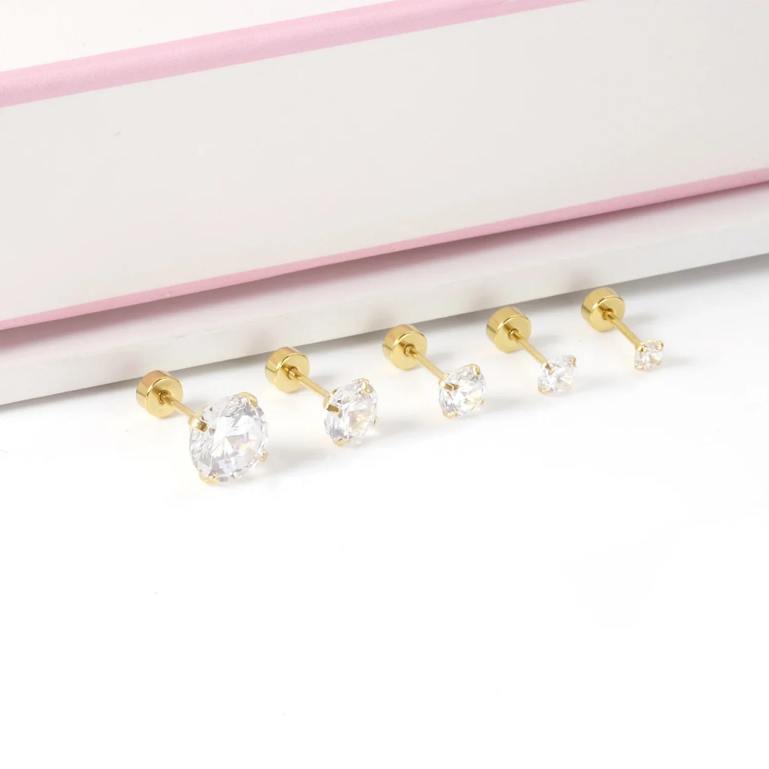 Stainless Steel Crystal Stud Earrings for Men and Women with 4 Prong Round Clear Cubic Zirconia