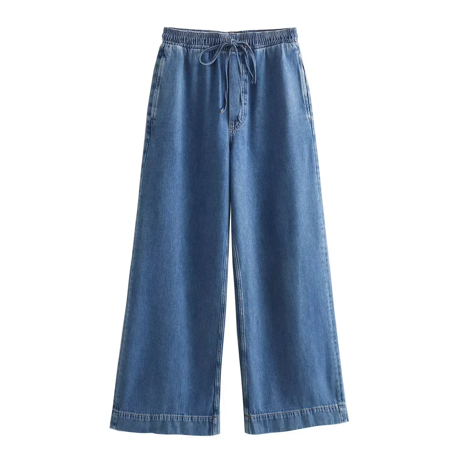 Blue Oversized Shirt and Wide Baggy Pants Denim Two Piece Set for Women Casual Autumn Outfit