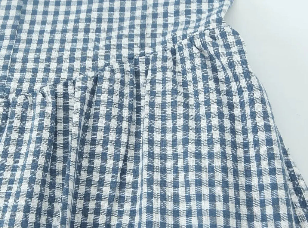 Waist Slimming Suspender Dress With Plaid Skirt Summer