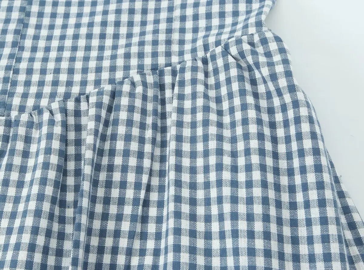 Waist Slimming Suspender Dress With Plaid Skirt Summer