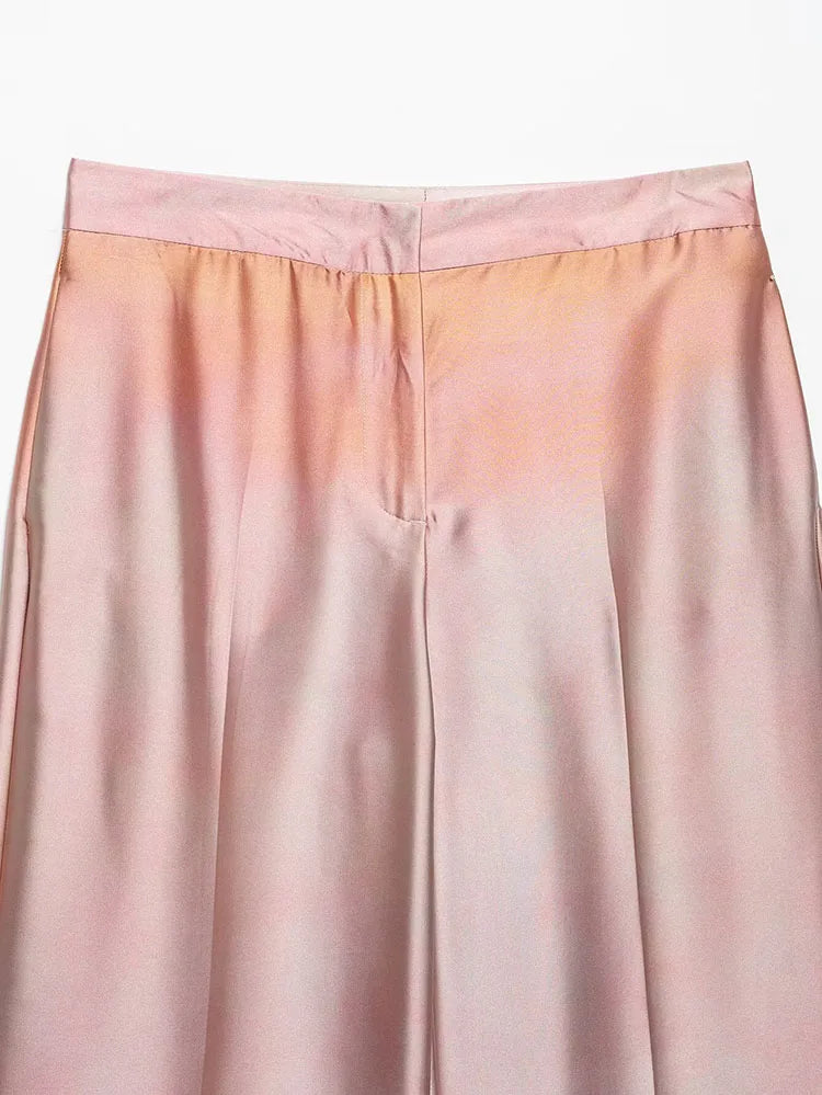 Women Tie Dye Two Piece Set Casual V Neck Waistcoat and Wide Leg Trousers with Shoulder Pads