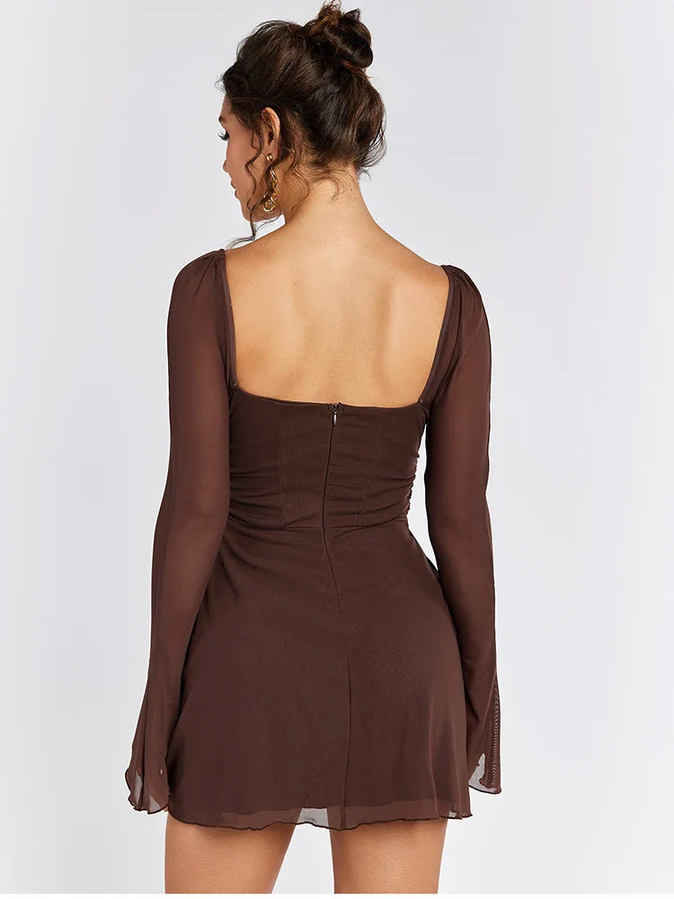 Sexy Hollow Out Bandage Mini Dress With Full Sleeves