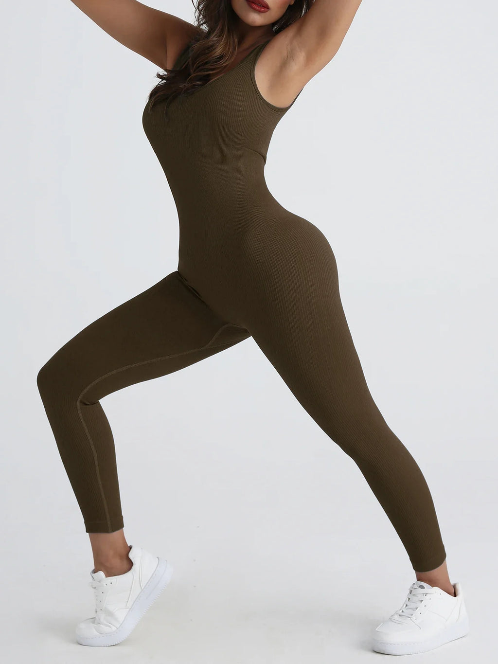 Women's Fitness Seamless Sleeveless Jumpsuit with Corset Waist Casual Outdoor One-Piece Overalls Pants Set