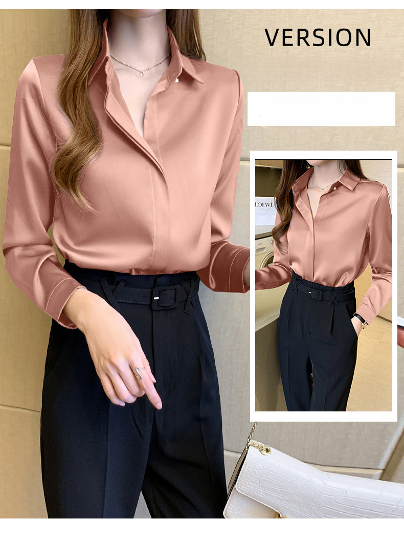 Elegant Satin Women Blouse Long Sleeve Shirt Autumn Fashion Tops for Ladies Office and Casual Wear